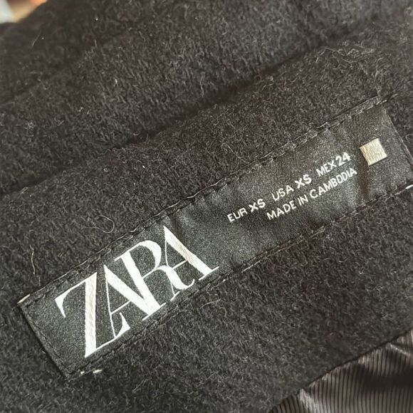 Zara Black Wool Blend Cropped Blazer Jacket Buttons XS - Picture 5 of 8